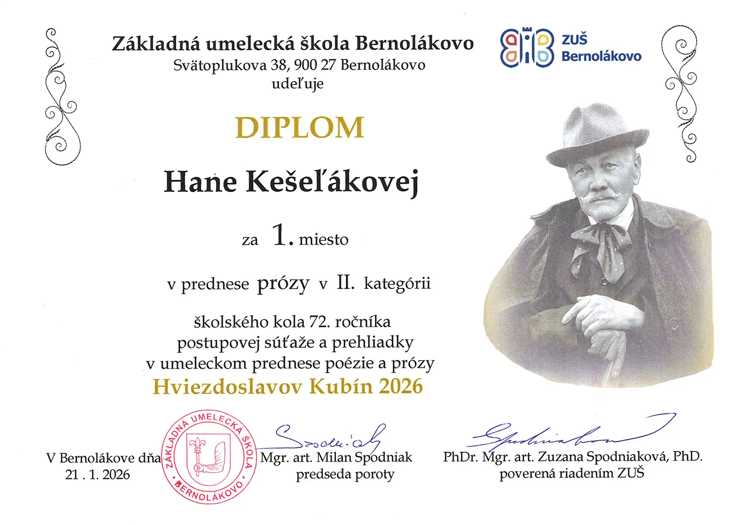 2026 01 Diplom Hana Keselakova I miesto