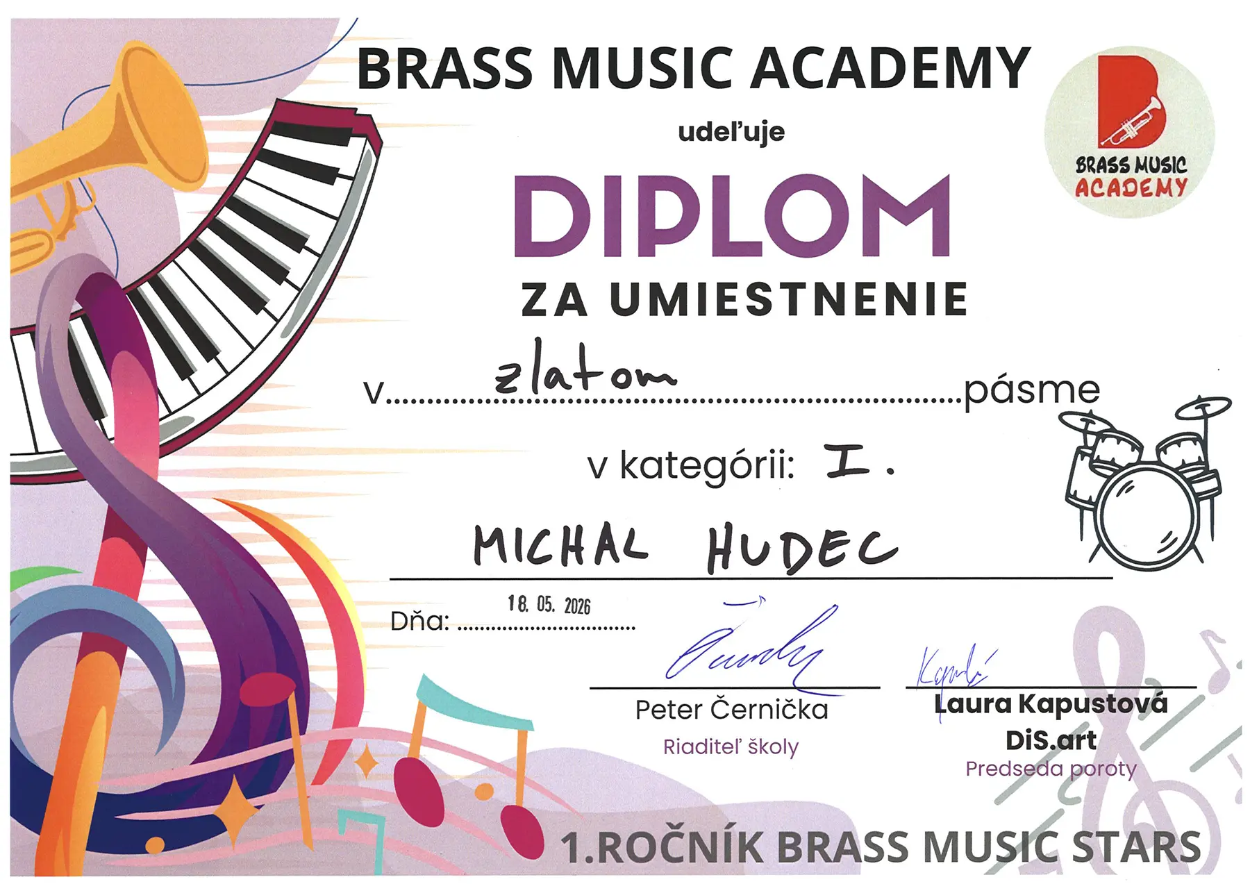 2026 05 Diplom Jakub Salaj zlate pasmo v III kategorii