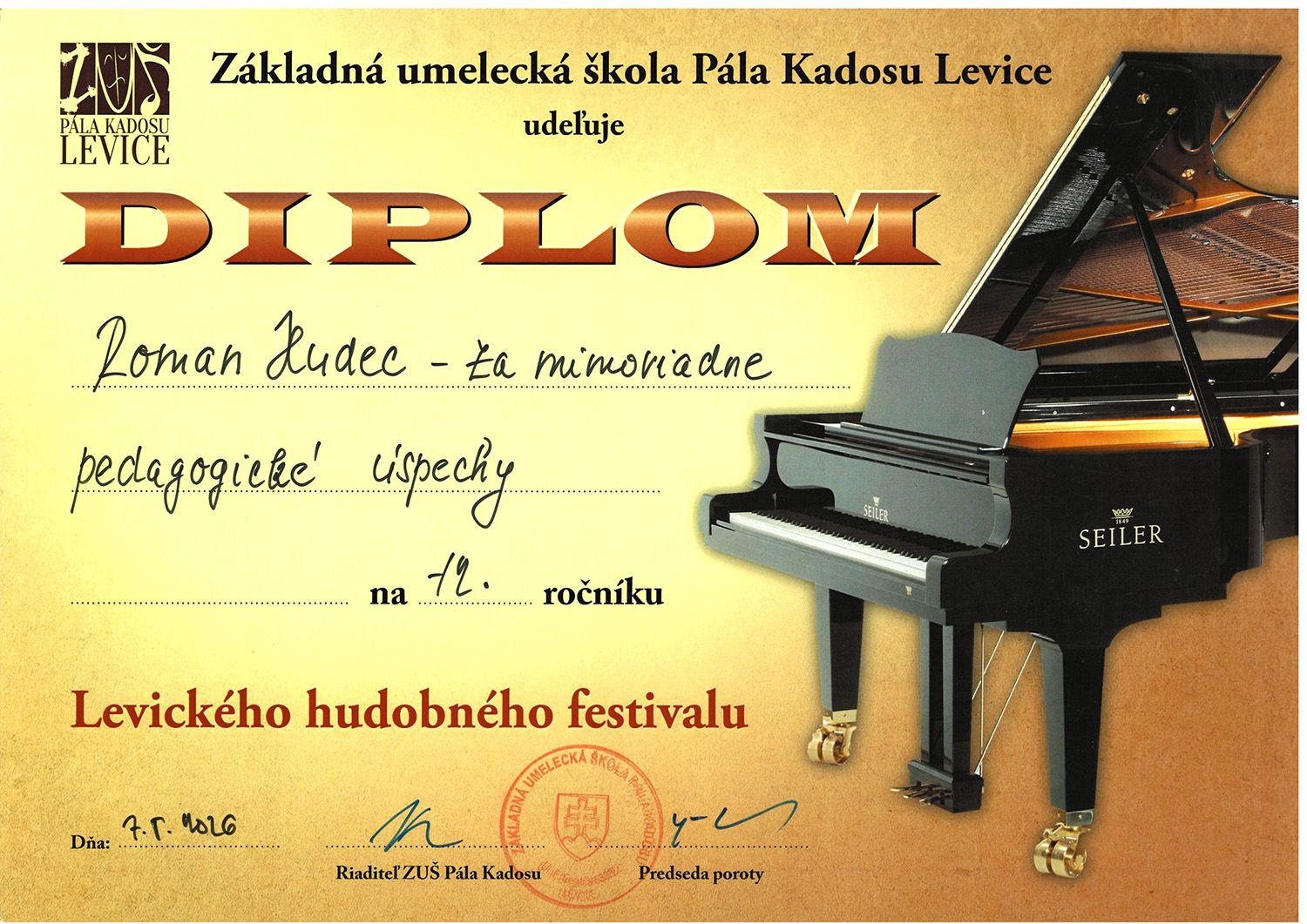 2026 05 Diplom Roman Hudec mimoriadne pedagogicke uspechy